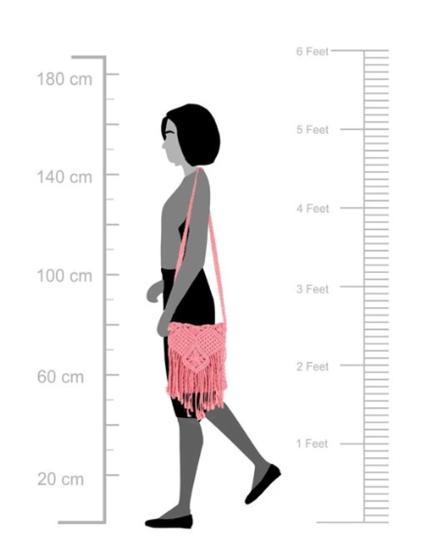 ASTRID Pink  Macrame Sling Bag With Flapover Fringes  -  Free Size, Pink, Macrame, Pack of1